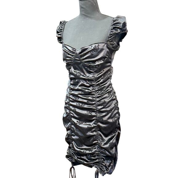 NWT Motel Rocks Sinora Bodycon Mini Dress Black Rose Flock Size Large $82 Ruched - Picture 12 of 16